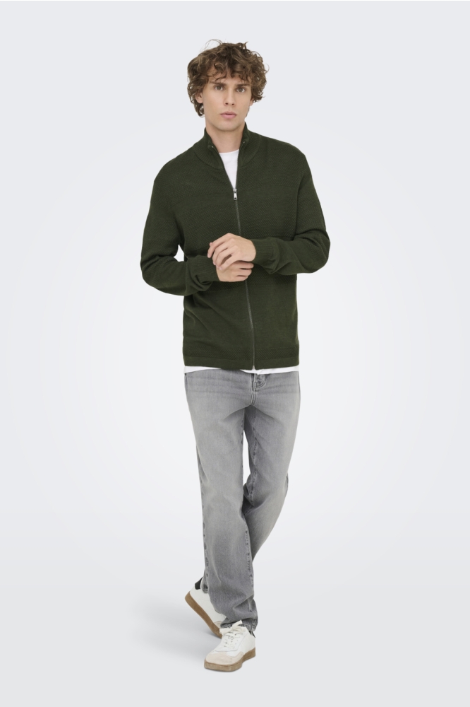 ONSMALIK REG 12 PIN ZIP CARD KNIT N 22033304 OLIVE NIGHT/MELANGE